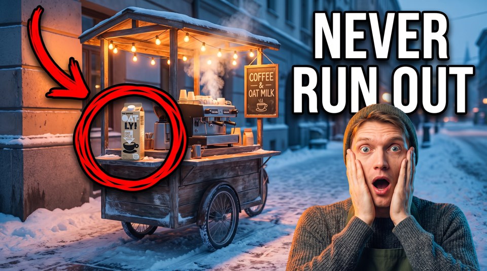 AI thumbnail: NEVER RUN OUT with the oat milk circled